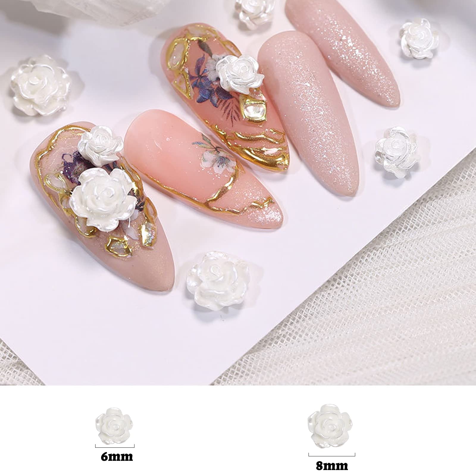 Amazon | ネイルパーツ 花 200個セット 立体 白い花 パール風 バラ